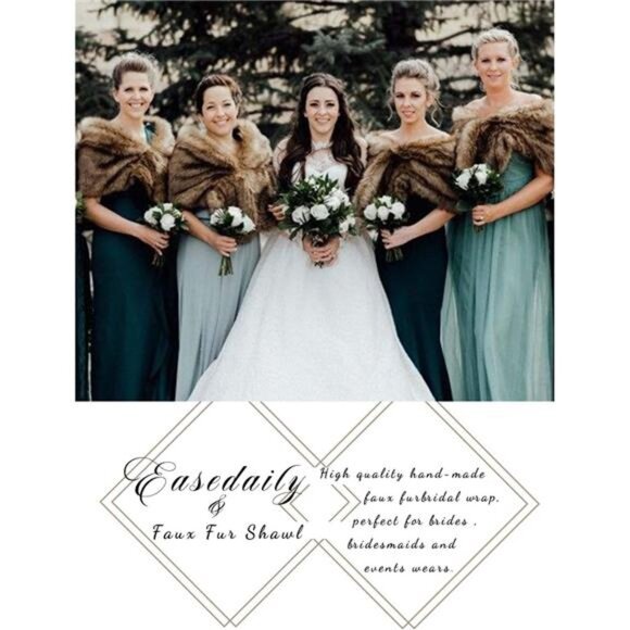 Women's Fur Shawls and Wraps Wedding Fur Scarf Faux Bridal Fur Stole - Picture 7 of 7